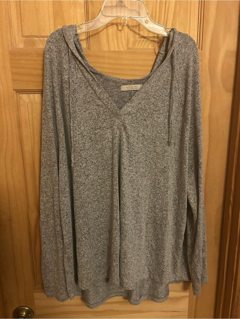 Active USA Women's Heather Gray V-Neck Hoodie Pullover